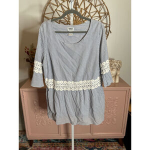 Women's Monroe‎ & Main Blouse 1X Blue White Striped